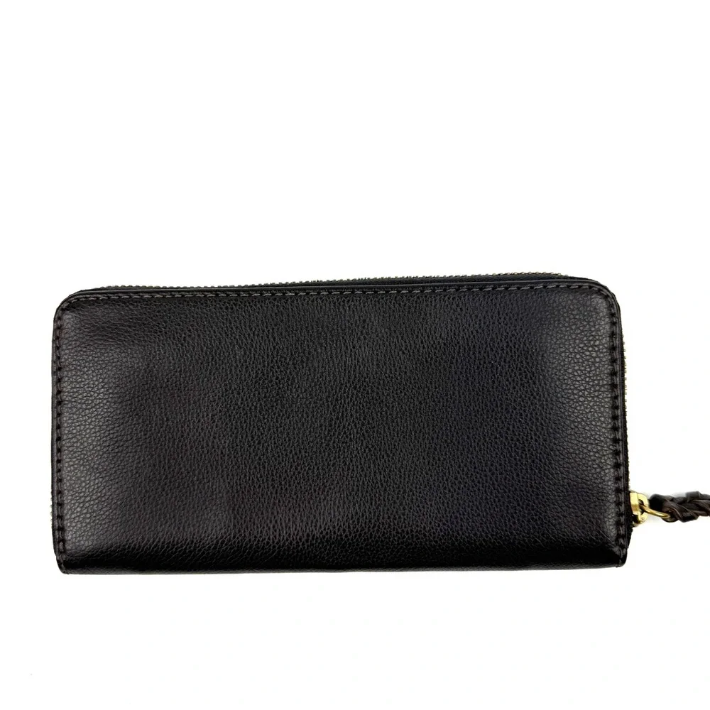 Fossil Tara‎ Wallet Black Leather Zip Around Clutch Accordion Organizer